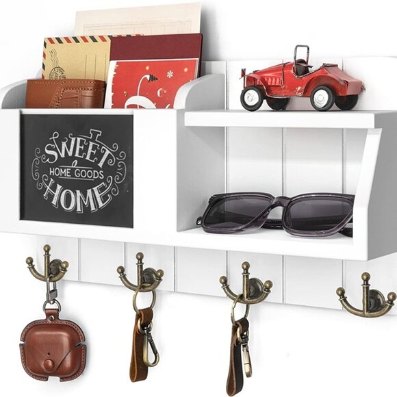 NEW Key and Mail Organizer Wall Mount - Decorative White Key Holder - Picture 1 of 9